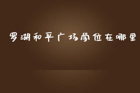 罗湖和平广场学位在哪里_https://www.fansifence.com_恒指交易时间_第1张
