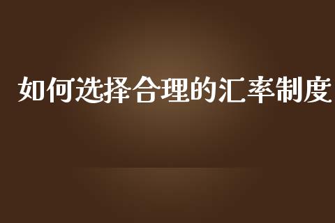 如何选择合理的汇率制度_https://www.fansifence.com_国际期货_第1张