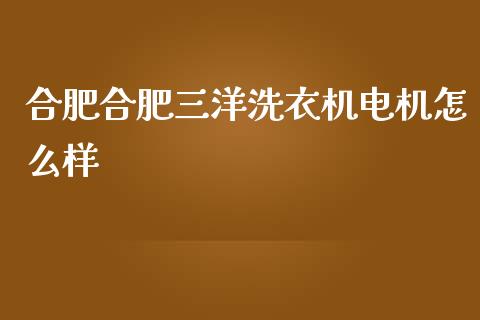 合肥合肥三洋洗衣机电机怎么样_https://www.fansifence.com_国际期货_第1张