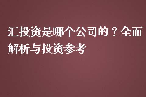 汇投资是哪个公司的？全面解析与投资参考_https://www.fansifence.com_恒指交易时间_第1张