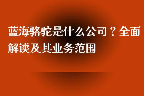 蓝海骆驼是什么公司？全面解读及其业务范围_https://www.fansifence.com_国际期货_第1张