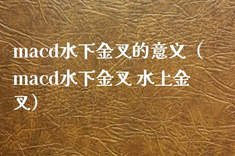 macd水下金叉的意义（macd水下金叉 水上金叉）_https://www.fansifence.com_恒指交易时间_第1张