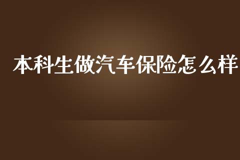 本科生做汽车保险怎么样_https://www.fansifence.com_国际期货行情_第1张