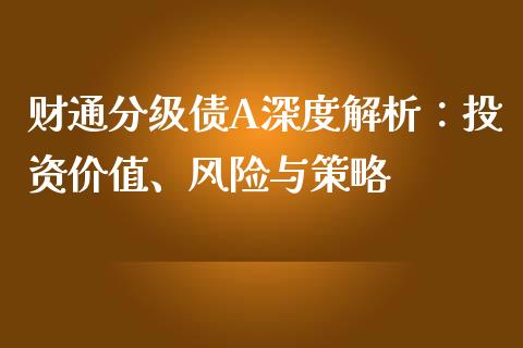 财通分级债A深度解析：投资价值、风险与策略_https://www.fansifence.com_国际期货行情_第1张