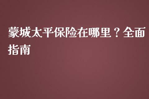 蒙城太平保险在哪里？全面指南_https://www.fansifence.com_国际期货行情_第1张