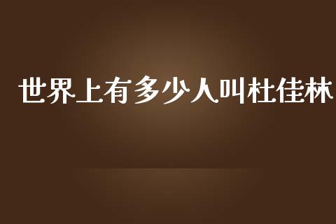 世界上有多少人叫杜佳林_https://www.fansifence.com_中国国际期货_第1张