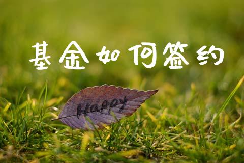 基金如何签约_https://www.fansifence.com_国际期货行情_第1张