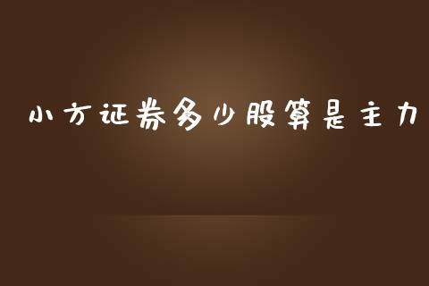 小方证券多少股算是主力_https://www.fansifence.com_中国国际期货_第1张