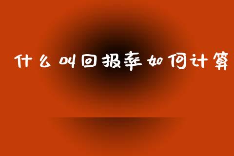 什么叫回报率如何计算_https://www.fansifence.com_中国国际期货_第1张