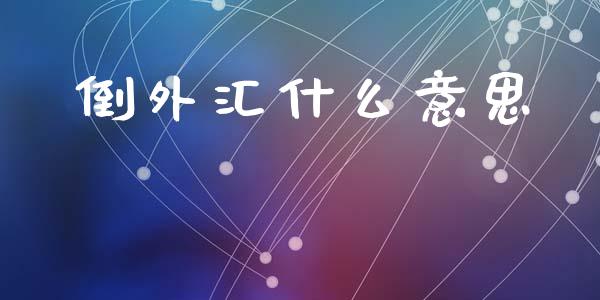 倒外汇什么意思_https://www.fansifence.com_中国国际期货_第1张