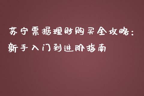 苏宁票据理财购买全攻略：新手入门到进阶指南_https://www.fansifence.com_国际期货_第1张