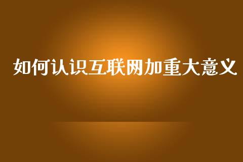 如何认识互联网加重大意义_https://www.fansifence.com_国际期货_第1张