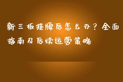 新三板挂牌后怎么办？全面指南及后续运营策略_https://www.fansifence.com_国际期货行情_第1张