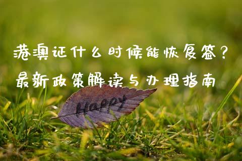 港澳证什么时候能恢复签？最新政策解读与办理指南_https://www.fansifence.com_国际期货行情_第1张